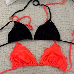 Luli Fama Black & Neon pink  Triangle Bikini Tops